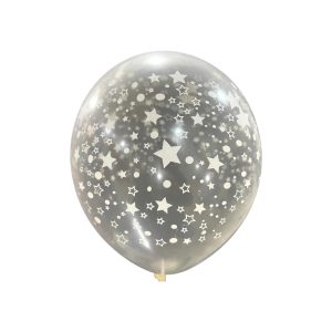 GLOBO LATEX IMPRESO TRANSPARENTE ESTRELLA IMPRESO V #12 C/10 PZ