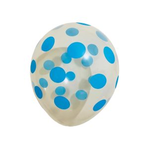 GLOBO LATEX IMPRESO LUNARES AZULES TRANSPARENTE #12 C/10 PZ