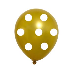 GLOBO LATEX ORO IMPRESO LUNARES BLANCOS  #12 C/10 PZ