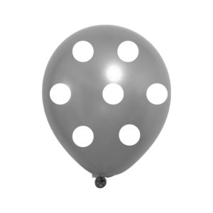 GLOBO LATEX PLATA IMPRESO LUNARES BLANCOS #12 C/10 PZ